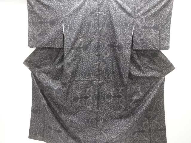 JAPANESE KIMONO / DORO OSHIMA TSUMUGI / WOVEN ABSTRACT LEAVES / 5MARUKI